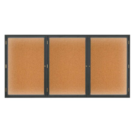 United Visual Products Triple Door Enclosed EZ Tack Board, 96"x48", Cherry/Green UV106EZ-GREEN-CHERRY